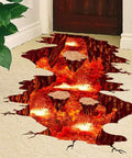 Epic 3D Volcano Wall Decals Kit With Fire And Lava Effect, Removable PVC Murals For Kids Room, showcasing floor decal with lava scene