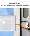 Top Shelf Crystal Clear Direct Fit RV Screen Door Plexiglass Slider Replacement Panel For Dexter Right Hand Bubble Style Window close-up view of panel