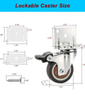 Smooth Rollin 1.25 Inch Rubber Side Mount Caster Wheels L Shaped Plate 360 Swivel Casters 4 Pcs Locking Heavy Duty 150 Lbs specifications and dimensions.