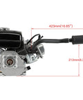 Side view of Power Boost Exhaust Pipe Muffler Silencer Kit installed on engine, showing 423mm length, black finish.