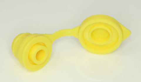 Close-up of 10 Pack Universal Large Yellow Gas Can Vent Caps For Plastic Fuel Cans, Heavy Duty Replacement Vent Caps, Made In USA