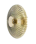 Awsinil Fluted Glass Wall Sconce, Modern Iron Round Decorative Wall Light with ribbed glass shade and gold finish.