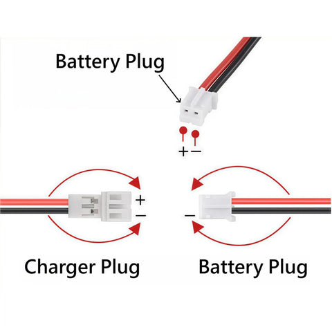 Diagram of battery plug and charger plug for 3.7V 300mAh LiPo Battery With PH2.0 Plug For Mini Nano RC Quadcopter HS210 Drone