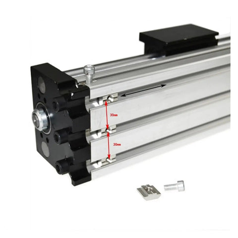 Pro Grade Long Travel Ballscrew Slide Kit With 200mm Travel, SFU1605 Screw, NHK90 Rails, corner close-up showing assembly detail.