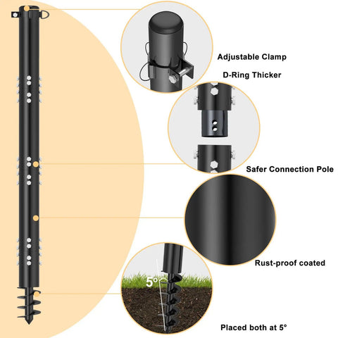 Heavy Duty Shade Sail Poles Kit, 2 Pack Steel Posts with D Clamp, Outdoor String Light Supports for Patio and Backyard, 2.36 Inch Diameter, Sturdy Weatherproof Build, Easy Install
