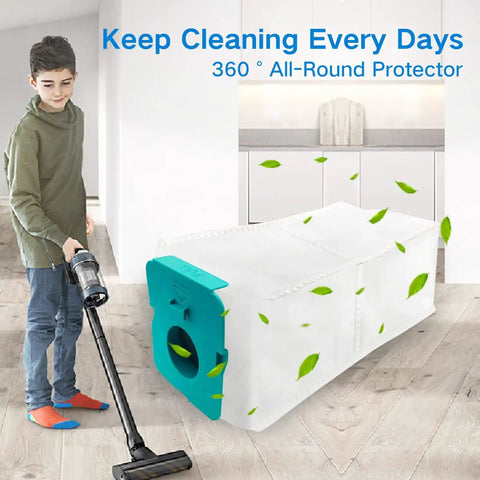 Boy using vacuum near Dust Bags Replacement For Samsung VCA-ADB95 BESPOKE Jet Cordless Stick Vacuum 8 Pack Compatible With VS20A95923B AA VS20A95923N AA VS20A95923W AA Vacuum Cleaner Bags And Accessories.