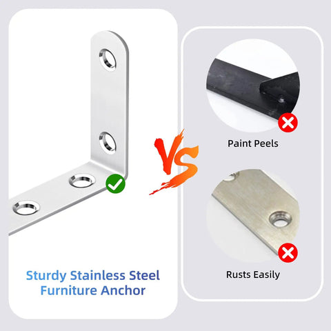 Heavy Duty Wall Mount Anti Tip Furniture Anchors To Keep Dressers And Bookcases Rock Solid And Secure Up To 400 Lbs stainless steel anchor comparison image.