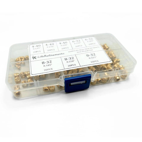 Heat Set Brass Threaded Inserts for Plastic Kit, 160Pcs in clear case, 4-40 6-32 8-32 Inch, Knurled Nut Inserts