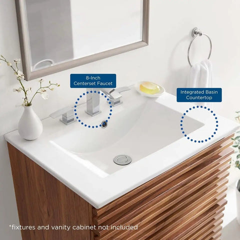 Cayman 24 Inch White Ceramic Bathroom Sink For Vanity Modern Design And Durable Ceramic Construction 8 Inch Centerset Mount