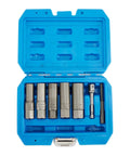 Five Piece Deep Socket Set For Damaged Nuts And Stripped Bolts With Reverse Thread Grip in blue case, includes adapters, CrMo steel