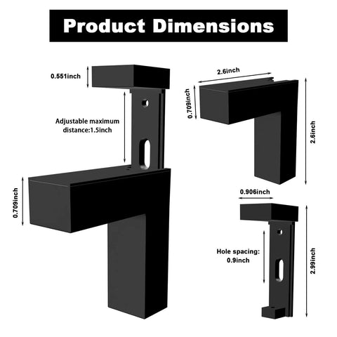 Tough As Nails Heavy Duty Floating Shelf Brackets Set Of Four Adjusts Securely To Glass And Wood Supports 25 Pounds Per Pair Premium Zinc Alloy With Polished Chrome Finish For Bathroom Remodels product dimensions showing adjustable sizes.