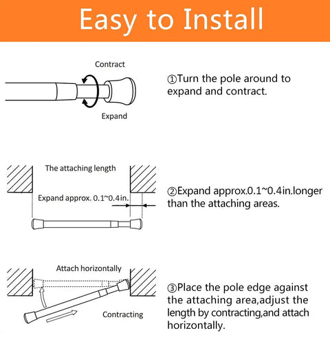 Two Pack Ultra Slim Tension Curtain Rods 5.25 To 7.5 Inches Adjustable No Drill No Tools Required installation diagram