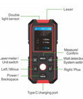 Built Tough 3 In 1 Stud Finder Wall Scanner showcasing LCD display, buttons, and Type C charging port for home renovations.