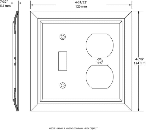 Architectural 2-Gang Matte Black Wall Plate With Single Switch And Duplex Combo Cover Zinc Construction for Durability diagram