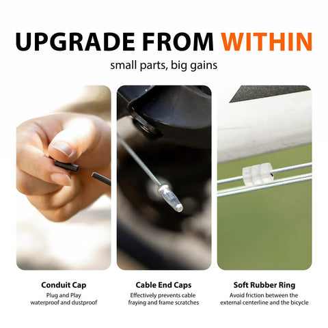 Universal Bicycle Cable Kit For Brake And Shift Cables With Housing End Caps O Rings shown with conduit cap and rubber ring