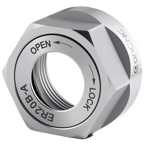 ER20B-A Hex Collet Chuck Nut Rock-Solid Balance To G2.5 At 18000 RPM For CNC Machining, close-up view showing open-lock indicators