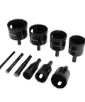 Heavy Duty 10Pcs Serrated Brazing Hole Saw Drill Bits Kit With EVA Guide Jig For Tough Jobs, Carbon Steel Toolset With Thickened Carborundum Coating That Cuts Smoothly Through Metal And Plastics Like A Boss. 6mm-50mm black hole saw bits set
