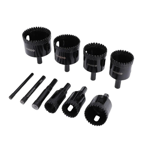 Heavy Duty 10Pcs Serrated Brazing Hole Saw Drill Bits Kit With EVA Guide Jig For Tough Jobs, Carbon Steel Toolset With Thickened Carborundum Coating That Cuts Smoothly Through Metal And Plastics Like A Boss. 6mm-50mm black hole saw bits set