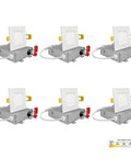 Six Pack Three Inch Square Ultra Thin LED Recessed Lights With Five Color Temperature Selectable 2700K 3000K 3500K 4000K 5000K 550 Lumens Dimmable IC Rated Easy Install White Slim Panel Canless Wafer Lights Metal J Box on display.