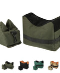 Army green front and rear rest bags with unfilled sandbags for a beefy sandbag stand system stable aiming platform for shooting