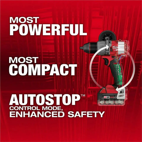 Compact Brushless Cordless Drill Driver Kit Powered By Heavy Duty Battery Pack With Ultra Slim Six Point Nine Inch Housing on red backdrop