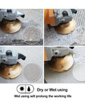 4 Inch Diamond Grinding And Polishing Pads Grit 30 And 50 Aluminum Based Backer on concrete surface showing dry and wet use