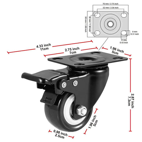 Beefed Up Heavy Duty 2 Inch Caster Wheels With Brakes 360 Degree Swivel Locking Casters No Noise Polyurethane Wheels 4 Pack Black