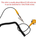 Anti Static Grounding Wire Set 5 Pack With Stainless Steel Clips 2mm Diameter, coiled black wire with yellow stainless steel clamp