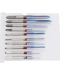 10Pc Tungsten Steel Screw Tap Set Straight Flute Machine Taps M1-M3.5 organized in a clear holder, ideal for threading metals and plastics.
