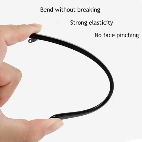 No Sweat TR90 Eyeglasses Replacement Arms Temple Repair Kit With Screws And Compact Screwdriver Quick Snap Frame Fixes For Broken Glasses, showing flexible black temple bending without breaking.