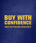 Promotional banner from Lowe's on a blue background with bold yellow text reading Buy with Confidence and When you purchase from Lowe's.