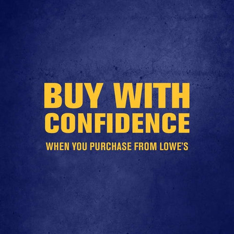 Promotional banner from Lowe's on a blue background with bold yellow text reading Buy with Confidence and When you purchase from Lowe's.