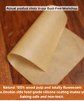 Heavy Duty 6X6 Inch Pre Cut Parchment Paper Squares 19200 Ct Bulk Case Oven Safe Non Stick Baking Sheets on wood surface.