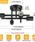 Dimensions of Industrial Four Light Semi Flush Mount Ceiling Light Fixture Matte Black Rustic Sputnik Chandelier