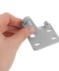 Built Tough Refrigerator Door Hinge Replacement Pair With Failproof Antidrop Safety Design, gray metal hinge held by hand.
