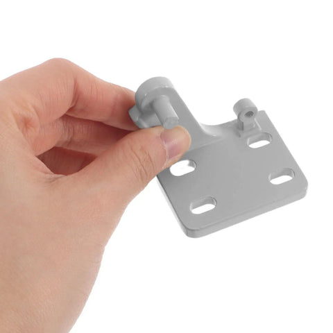Built Tough Refrigerator Door Hinge Replacement Pair With Failproof Antidrop Safety Design, gray metal hinge held by hand.
