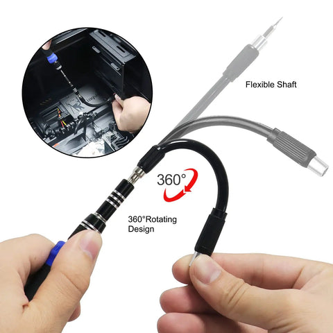 Flexible shaft tool from 190 In 1 Precision Screwdriver Set With 164 Magnetic Bits And 22 Practical Accessories in use