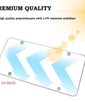Crystal Clear License Plate Cover Set With Unbreakable Frame showing UV protection in action with polycarbonate material.