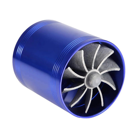 Dual Turbine Air Intake System For Most Vehicles, Turbocharged Airflow Boost Kit, Universal Air Intake with Blue Finish