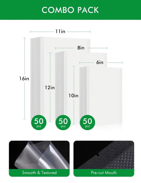 Pro Grade Vacuum Seal Bags For Food Storage And Sous Vide BPA Free Durable Puncture Resistant Bags In 6x10, 8x12, 11x16 Sizes
