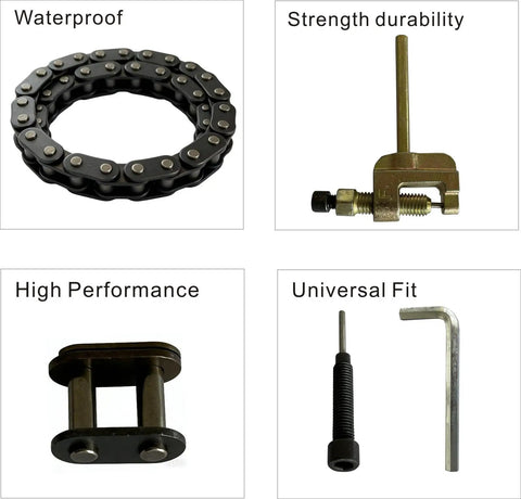 Heavy Duty Dirt Bike Drive Chain 134 Link Upgrade Kit with chain breaker and master links shown for 2 stroke engines.
