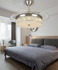 Perfect Ceiling Fan With Led Light, Sleek Chrome Finish, Subtle Crystal Blades For Dining Rooms Or Bedrooms, Silent Dc Motor, 42 Inch Sweep, Cool All Day Airflow You Gonna Definitely Love in modern bedroom