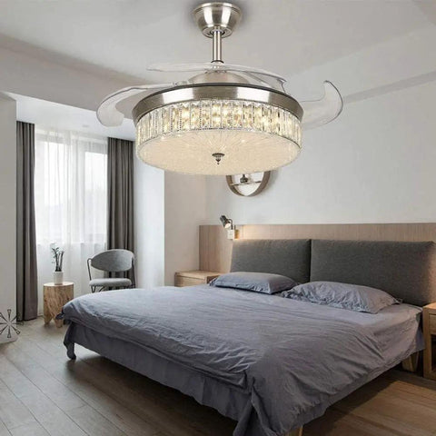 Perfect Ceiling Fan With Led Light, Sleek Chrome Finish, Subtle Crystal Blades For Dining Rooms Or Bedrooms, Silent Dc Motor, 42 Inch Sweep, Cool All Day Airflow You Gonna Definitely Love in modern bedroom