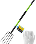 57 Inch 5 Tine Steel Garden Pitch Fork With Cushioned Grip Heavy Duty Mulch And Compost Fork Green Fiberglass Handle