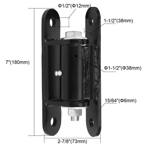 Side view of 7 Inch Heavy Duty Gate Hinges With Grease Zerk Lubricable Bearings For Bolt Or Weld On Gates Up To 1000 Lbs Black with dimensions.