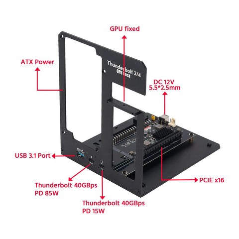 Thunderbolt Three Four External Graphics Enclosure Straight Powers Up Your Laptop Rig For Elite Gaming And Local Ai Models Supports Nvidia Rtx Five Zero And Amd Radeon Cards With Seamless Plug Play Desktop Power Flex showing internal ports and GPU mounting.