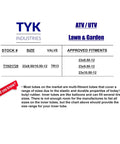 Specification chart for Two Pack Beefy Heavy Duty Inner Tubes For 23x8.50-12 And 23x9.50-12 Lawn Mower Tractor Tires