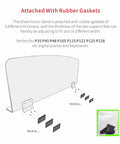 Universal Sheet Music Stand With Silicone Gasket Kit for wide slot keyboards showing rubber gaskets and attachment instructions.