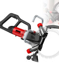Pro Gear Heavy Duty Electric Concrete Ring Saw With Toroidal Wall Chaser Blade For Masonry Brick Rebar And Marble Slick Diamond Cutting Power Tool For Job Sites close-up view of the handle and blade.