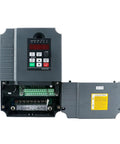 No Sweat Setup 5.5KW Water Cooled Spindle Motor Kit With Dual Voltage VFD And ER25 Chuck inverter with display and wiring connections.